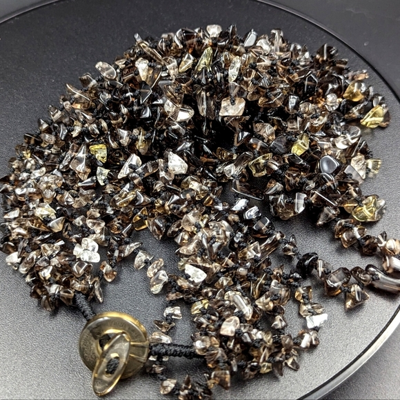 Artisan Jewelry - Topaz Tone quartz chip necklace with multi-strands and button style clasp